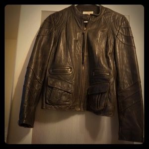 JLO Brown Leather Motorcycle Jacket